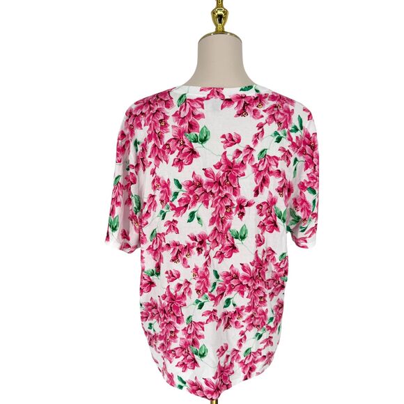 Talbots Kelly Cardigan Size 1X Summer Blossoms Floral Elbow Sleeve Cotton READ - Picture 8 of 12